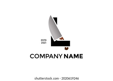 Bold and Strong illustration logo design Initial L combining with cooking knife. Logo can work as well in a small size and black white color.