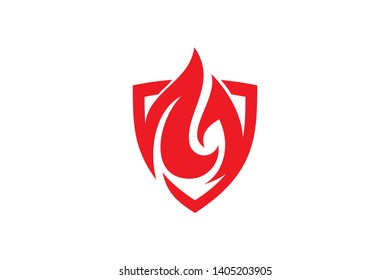 bold and strong logo design shield combine with fire.