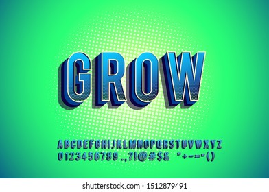 Bold and strong modern typeface, strong bold 3D font effect, vibrant cool style effect, numbers and symbols