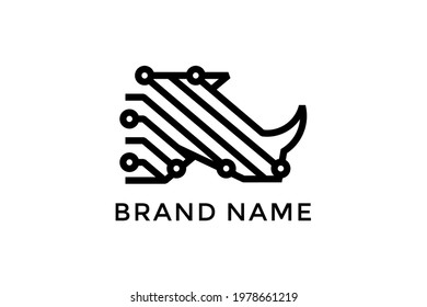 Bold, Strong and powerful logo design Rhino Tech. Logo created combining Rhino head and Circuit Icon and Logo recommended for company related Internet, Computer and Technology. 