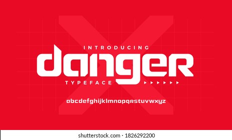 Bold strong stencil display futuristic tech font abstract geometric letter set danger typeface