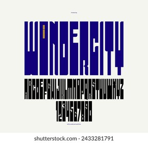 Bold and strong vector geometric font for logos and emblems, display typeface for posters and headlines, heavy and thick letters alphabet in modern style.