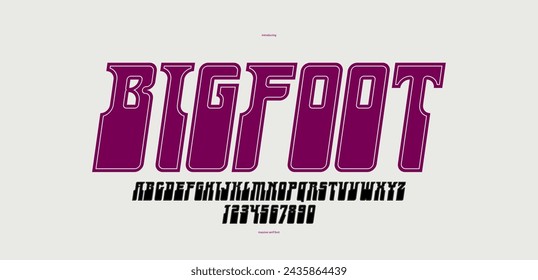 Bold and strong vector geometric font for logos and emblems, display typeface for posters and headlines, heavy and thick letters alphabet in modern style, italic version.