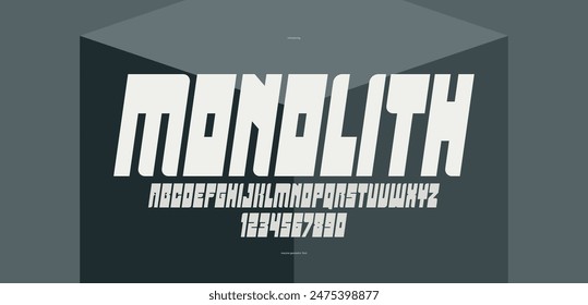 Bold and strong vector geometric font for logos and emblems, display typeface for posters and headlines, heavy and thick letters alphabet in modern style, italic version.