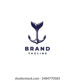 Bold Strong Whale Anchor Logo Design. Whale Tail With Anchor Tip Logo Design.