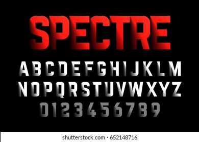 Bold style font with Shadow effect, Spectre typeface, alphabet and numbers, vector illustration