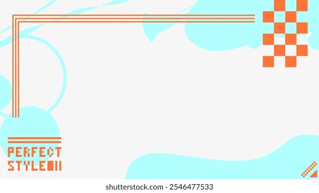Bold Styled Blue and Orange Decoration Fluid Drip and Pixels Minimal Frame, White Background