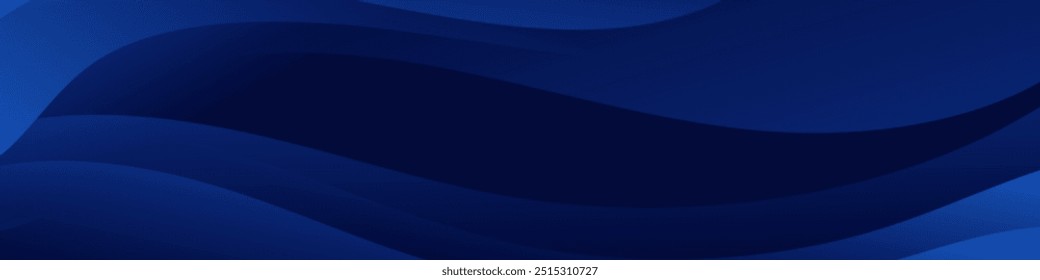 Bold and stylish abstract banner with a flowing dark blue wave design.
