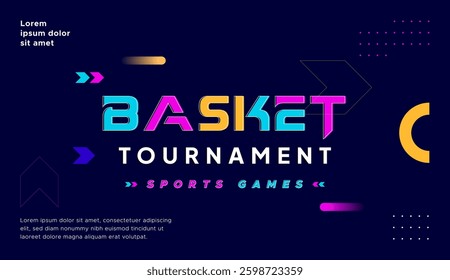 Bold and Stylish Basketball Championship Poster - Digital Sports Art. Futuristic Sport Games Banner with Neon Lights. A modern and futuristic sport games. Dynamic Basketball Typography, Vibrant.