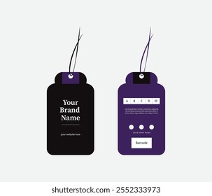 Bold and Stylish Hang Tag Design in Vibrant Violet and Black for Trendy Branding