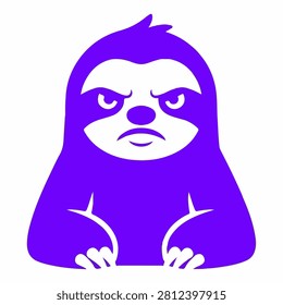 A bold, stylized cartoon illustration of an angry sloth with a fierce expression, emphasizing attitude and personality in a vibrant purple color.