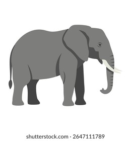 A bold and stylized flat design vector illustration of an African elephant with tusks, symbolizing strength, wisdom, and the grandeur of wildlife. Perfect for safari themes.