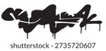 A bold, stylized graffiti tag rendered in black paint, featuring a dripping effect that adds to its urban and raw aesthetic. The design is dynamic and expressive, typical of street art.