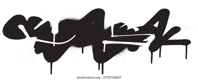 A bold, stylized graffiti tag rendered in black paint, featuring a dripping effect that adds to its urban and raw aesthetic. The design is dynamic and expressive, typical of street art.
