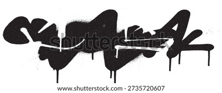 A bold, stylized graffiti tag rendered in black paint, featuring a dripping effect that adds to its urban and raw aesthetic. The design is dynamic and expressive, typical of street art.