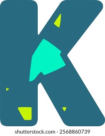 A bold, stylized letter K in teal with abstract green and cyan shapes inside. Perfect for modern design, branding, and typography projects