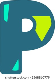 A bold, stylized letter P in teal with bright green and cyan accents. The modern design and vibrant colors make it perfect for creative projects and branding