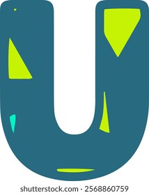 A bold, stylized letter U in teal with bright green and yellow geometric shapes. Perfect for modern design projects, typography, and creative branding