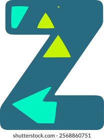 A bold, stylized letter Z in dark teal with bright green and cyan geometric shapes inside. Perfect for modern design projects and typography enthusiasts