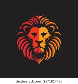 A bold, stylized lion's head in rich brown and red hues on a black background, emphasizing strength, authority, and modern artistry