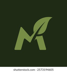 A bold, stylized logo featuring a stylized green letter "M" incorporating a leaf design.