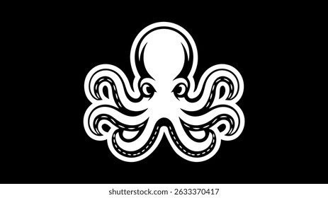 A bold, stylized silhouette of an octopus against a pure black background.