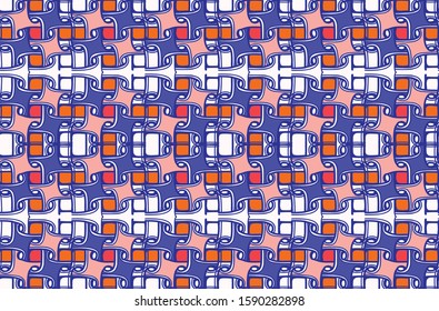 Bold Summer Stripe Classic Blue Red on White Background. Modern Mariner Style Seamless Pattern. Ethnic interlock Flourish Motif. Bright Decorative Geometric Textile. All Over Print Vector Eps 10 Tile.