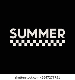 Bold SUMMER Text with Checkered Pattern - Minimalist Black and White T-Shirt Design, stylish summer vibes with a modern checkered twist.