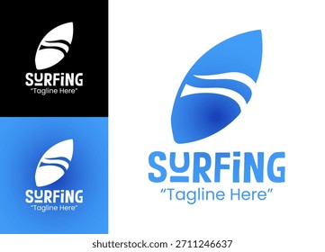 Un atrevido logotipo de surf que destaca la fuerza de las olas y el movimiento fluido para las marcas de surf enfocadas en el rendimiento.