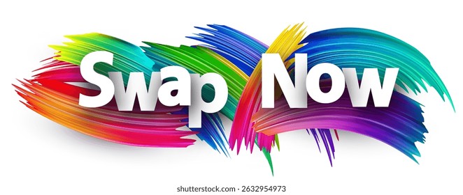 Bold Swap Now text with colorful strokes. Vector illustration for DeFi platforms, token swaps, and crypto trading visuals.