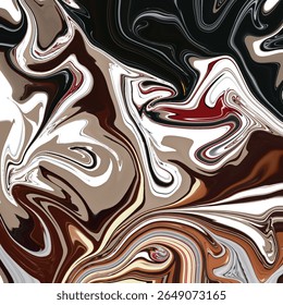 Turbilhão arrojado de preto, marrom, branco e vermelho profundo em um padrão abstrato de alto contraste. Design fluido forte ideal para moda e estilos artísticos dramáticos.