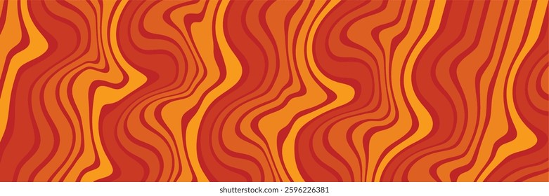 A bold, swirling abstract background composed of vibrant red and orange wavy lines.
