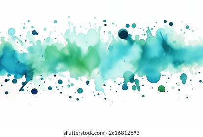 Rodas ousadas de azul e verde se misturam perfeitamente para criar um fundo de aquarela cativante cheio de respingos e texturas, perfeito para projetos artísticos e fundos
