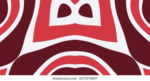 A bold, symmetrical abstract background with modern, graphic shapes in a palette of red, maroon, and white.