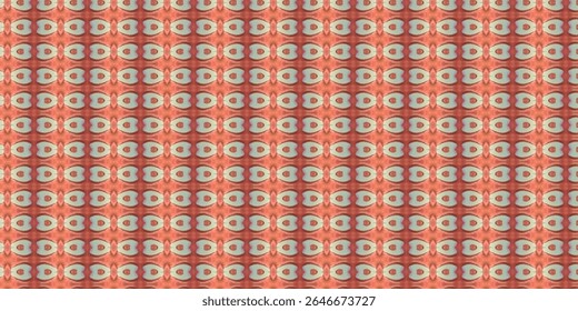 Bold symmetrical pattern with heart-like blue and red shapes on coral background. Ideal for wrapping paper, textile design, and romantic-themed visuals.