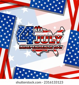 Kühner Text, der mit einer amerikanischen Flagge dekoriert ist, mit einer amerikanischen Karte dahinter zum Gedenken an den Unabhängigkeitstag am 4. Juli
