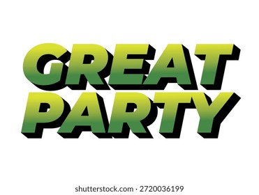 Diseño de texto en negrita con las palabras Gran fiesta en un color verde degradado con un efecto de sombra, adecuado para promociones de eventos.