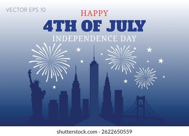 Negrito celebração do Dia da Independência com Liberdade e Fogos de Artifício em 4 de julho