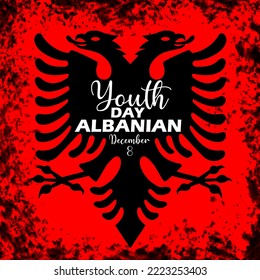 Bold text on Albania flag background to commemorate Albanian National Youth Day on December 8
