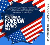 Bold text and sentences decorated with American flag on blue background to commemorate Veterans of Foreign Wars Day on September29