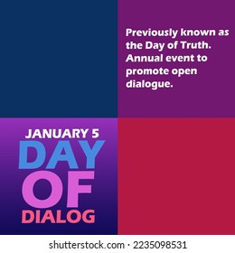 Bold text and sentences on four squares with different background colors to commemorate Day of Dialogue on January 5
