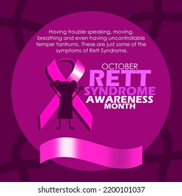 Bold Text And Sentences With A Purple Ribbon And Illustration Of A Girl On Purple Background, Rett Syndrome Awareness Month On October