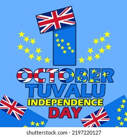 Bold text with Tuvalu flags decoration with stars on light blue background to commemorate Tuvalu Independence Day on October 1