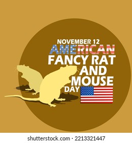 Bold text with two fancy rats and American flag on brown background to celebrate American Fancy Rat and Mouse Day on November 12
