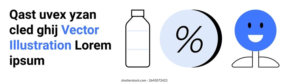 Bold text, vector bottle, percent symbol, and smiling face. Ideal for marketing, education, web design, graphic design, presentations, user interface, and branding Landing page