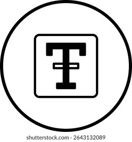 Bold textual symbol encircled, representing typography and document formatting features