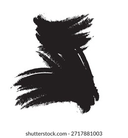 Un trazo de pincel negro atrevido y texturizado que crea una forma abstracta con marcas de cerdas visibles y una sensación de movimiento.