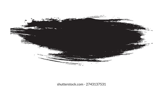 A bold, textured black brush stroke with visible bristles, isolated on a clean white surface.