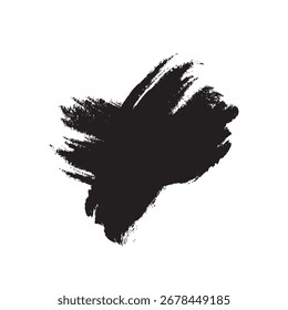 Um rastilho de traçado de pincel de tinta preta texturizado com marcas de cerdas visíveis e bordas orgânicas, criando um efeito artístico abstrato.