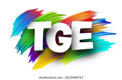 Bold TGE lettering with vibrant brush strokes. Vector illustration for token launches and crypto project milestones.